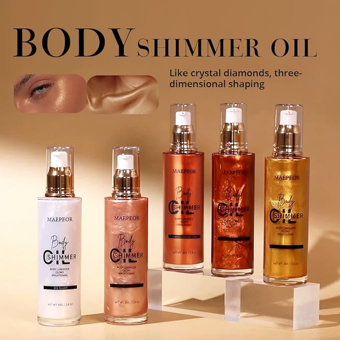 MAEPEOR Shimmer Body Luminizer 5 Colors Moisturizing Glow Illuminator Smooth and Non-sticky Summer Body Highlighter For Face & Body (80ML, 05 Rose Gold)-VeraVaultWomen