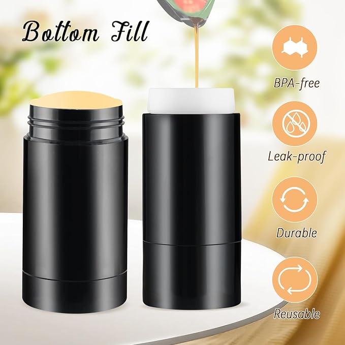 12 Pieces 15g Black Plastic Deodorant Containers,Empty 1/2 oz Travel Lip Balm Tubes,Refillable Twist-UP Solid Perfume Tubes,Lipstick Tubes for DIY-VeraVaultWomen