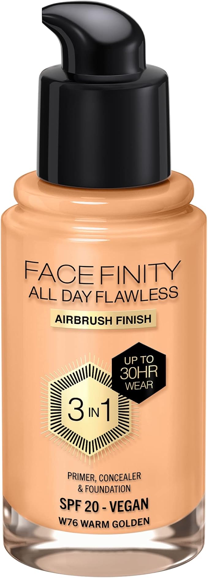 Max Factor Facefinity 3-in-1 All Day Flawless Liquid Foundation, SPF 20-76 Warm Golden, 30 ml-VeraVaultWomen