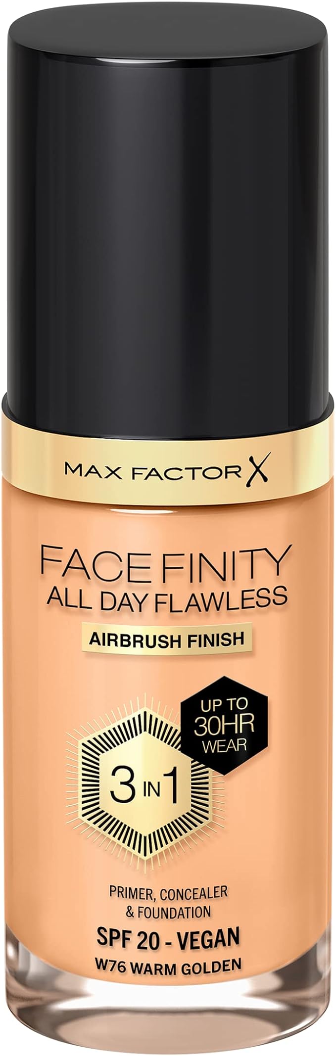 Max Factor Facefinity 3-in-1 All Day Flawless Liquid Foundation, SPF 20-76 Warm Golden, 30 ml-VeraVaultWomen