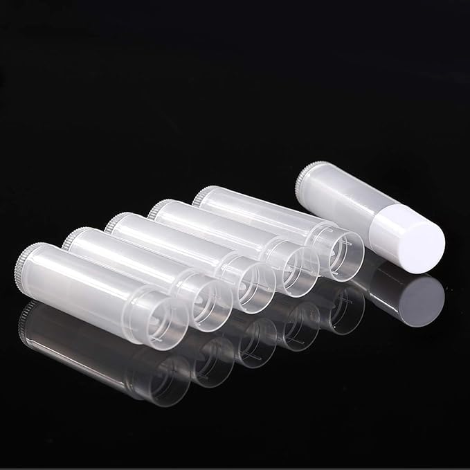 100 Sets Empty Lip Balm Tubes Bulk Round with White Caps for DIY Lipstick homemade, 3/16 Oz (5.5 ml), Clear, BPA Free, 100 Tubes and 100 Caps-VeraVaultWomen