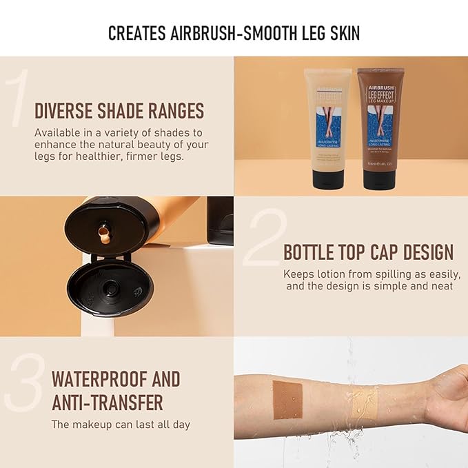 118ml Airbrush Legs, Leg Makeup Lotion, Body Makeup, Waterproof Long Lasting Full Coverage Lightweight Leg Body Cosmetic for Wedding (1#)-VeraVaultWomen
