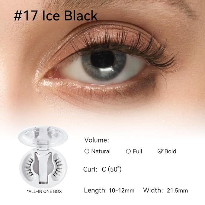 Magnetic Eyelashes with Applicator Kit, No.17 Ice Black, Reusable Magnetic Lashes without Eyeliner, Glue-free False Lashes, Waterproof, Lightweight, Suit for Heavy Makeup-VeraVaultWomen