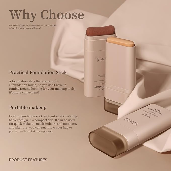 Multi-Use Foundation Stick Makeup with Brush,High Coverage Blendable Lightweight Contour Stick,Waterproof Flawless Natural Finish Creamy Foundation Makeup,Longwear Face Makeup Stick(#1)-VeraVaultWomen