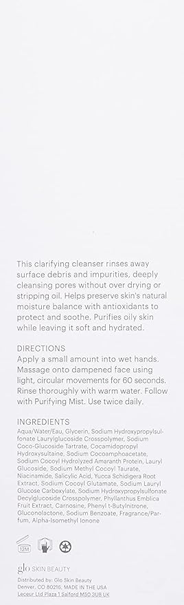 Glo Skin Beauty Purifying Gel Cleanser - Salicylic Acid + Niacinamide Face Wash Balances Skin, Targets Clogged Pores, Excess Oil & Breakouts - Gently Exfoliates & Minimizes Appearance of Fine Lines-VeraVaultWomen