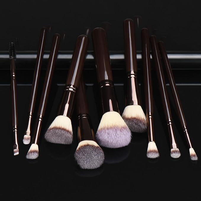 10 Piece Black brown Makeup Brushes and 10 Piece Makeup Sponge – Wooden Handle,with Soft Synthetic Bristles,|Professional Makeup Brushes set for Women & Girls|-VeraVaultWomen