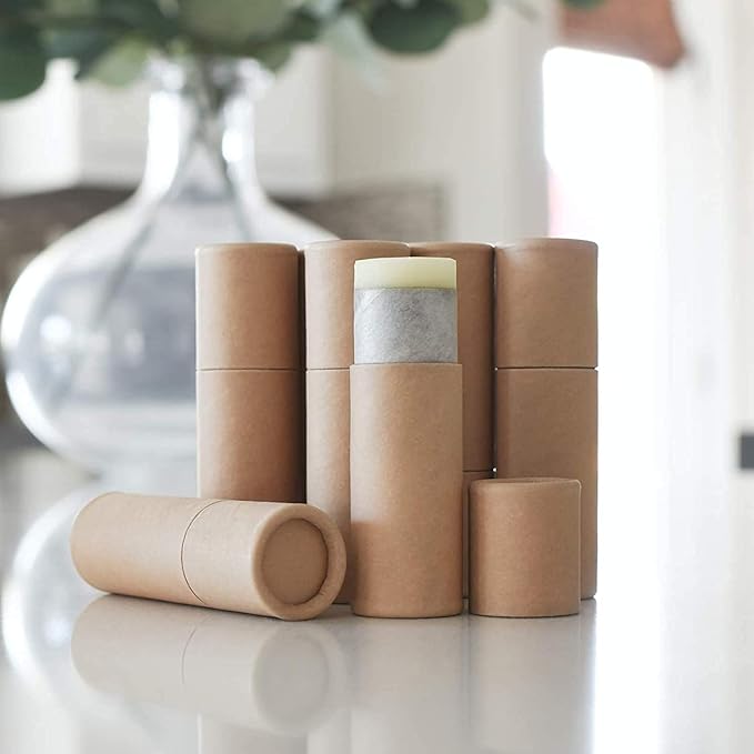 10 Pcs 2 Oz Paperboard Lip Balm Tubes Cardboard Tubes Empty DIY Lipstick Tube Refillable Lip Gloss Container Solid Perfume Tubes 60g Chapstick Container for Cosmetic Samples Deodorant(Brown)-VeraVaultWomen