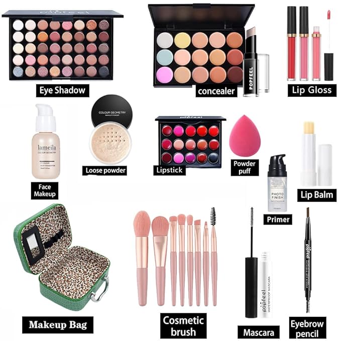Makeup Kit For Wonmen Full Kit Eyeshadow Eyeliner lipgloss, Lipstick Makeup brushes Mascara Eyebrow pencil Concealer Face Powder Primer make up Set For Girls Beginners-VeraVaultWomen