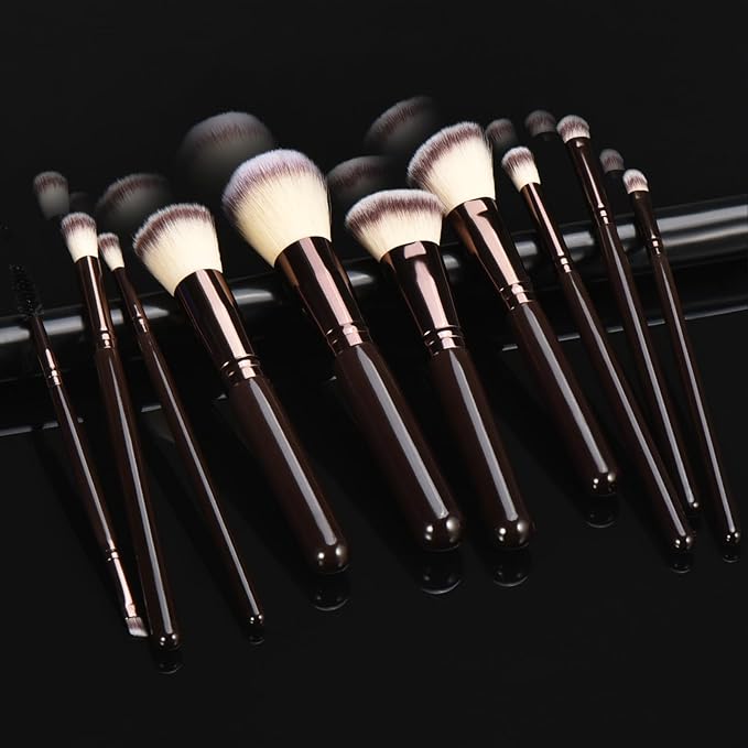 10 Piece Black brown Makeup Brushes and 10 Piece Makeup Sponge – Wooden Handle,with Soft Synthetic Bristles,|Professional Makeup Brushes set for Women & Girls|-VeraVaultWomen