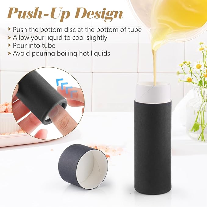 10 Pcs 25g Paperboard Lip Balm Tubes Refillable Krafts Paper Lipstick Tube Round Cardboard Empty Lip Gloss Container Holder Tubes for DIY Chapstick Salve Cosmetic Lotion Solid Perfume - Black-VeraVaultWomen