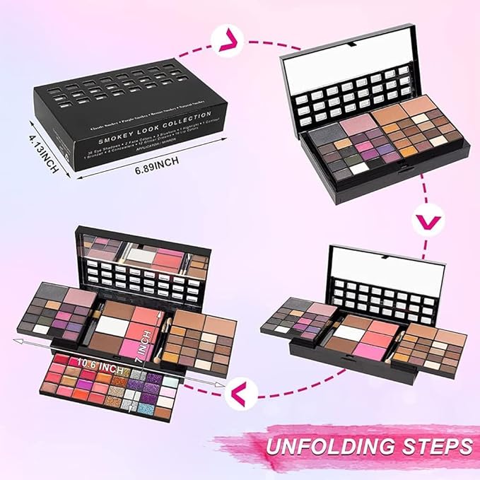 Makeup Kit for Women Full Kit including 36 Eyeshadow Makeup,16 Lip Gloss,12 Glitter Cream, 4 Concealer, 3 Blusher,1 Bronzer, 2 Highlight and Contour - All in One Makeup Kit 74 Colors-VeraVaultWomen