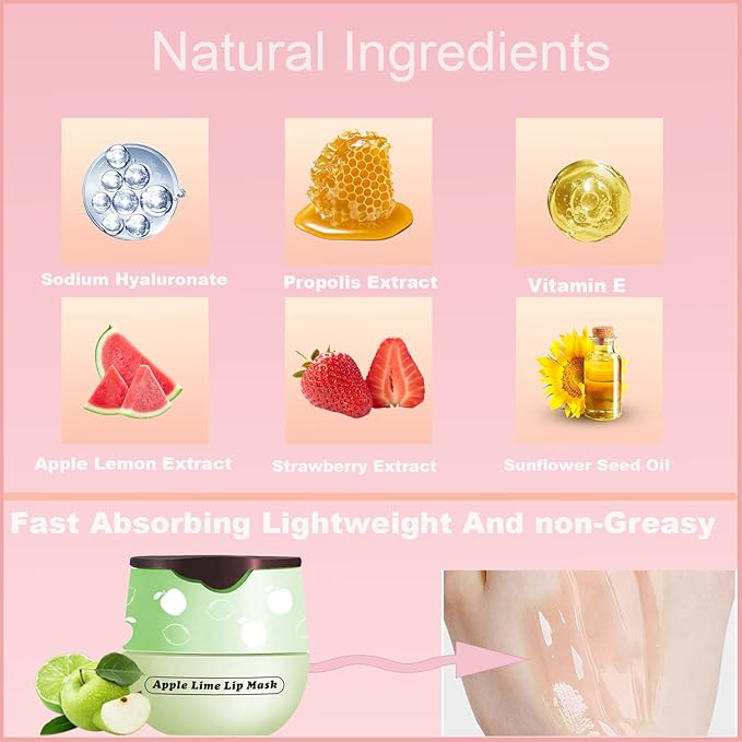 1 PCS Bee Lip Balm Honey Pot, Exfoliating Apple Bee Lip Balm Sleeping Lip Mask Overnight with Sticks, Honey Pot Lip Balm Prevention Dry Hydrating and Crack Lip Scrubs-VeraVaultWomen