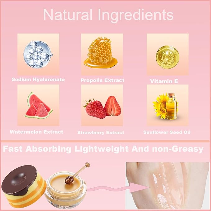 1 PCS Bee Lip Balm Honey Pot, Exfoliating Honey Bee Lip Balm Sleeping Lip Mask Overnight with Sticks, Honey Pot Lip Balm Prevention Dry Hydrating and Crack Lip Scrubs-VeraVaultWomen