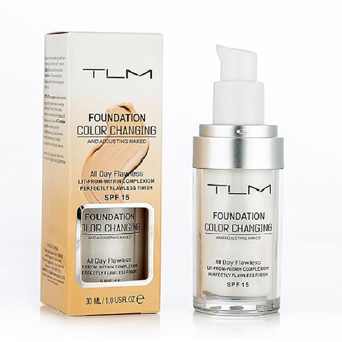 TLM Foundation Color Changing,TLM Colour Changing Liquid Foundation Hides Wrinkles & Lines,BB Cream Makeup Base Concealer Cover Moisturizing Fluid for all Skin Tone SPF15(30ML)-VeraVaultWomen