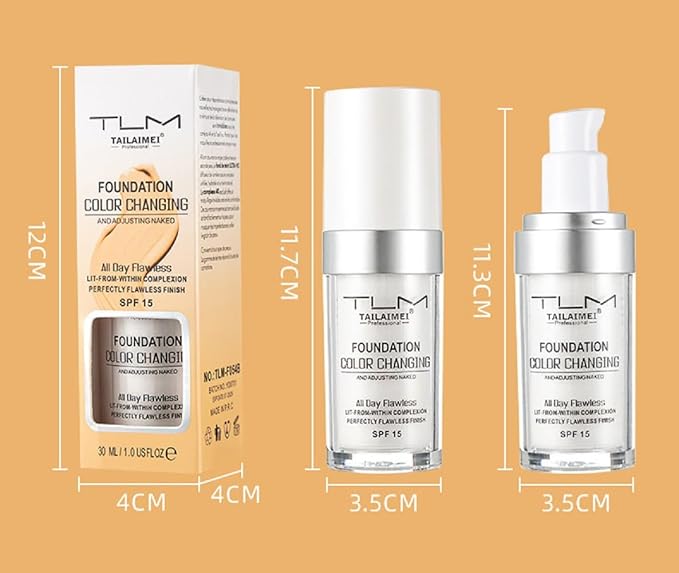 TLM Foundation Color Changing,TLM Colour Changing Liquid Foundation Hides Wrinkles & Lines,BB Cream Makeup Base Concealer Cover Moisturizing Fluid for all Skin Tone SPF15(30ML)-VeraVaultWomen