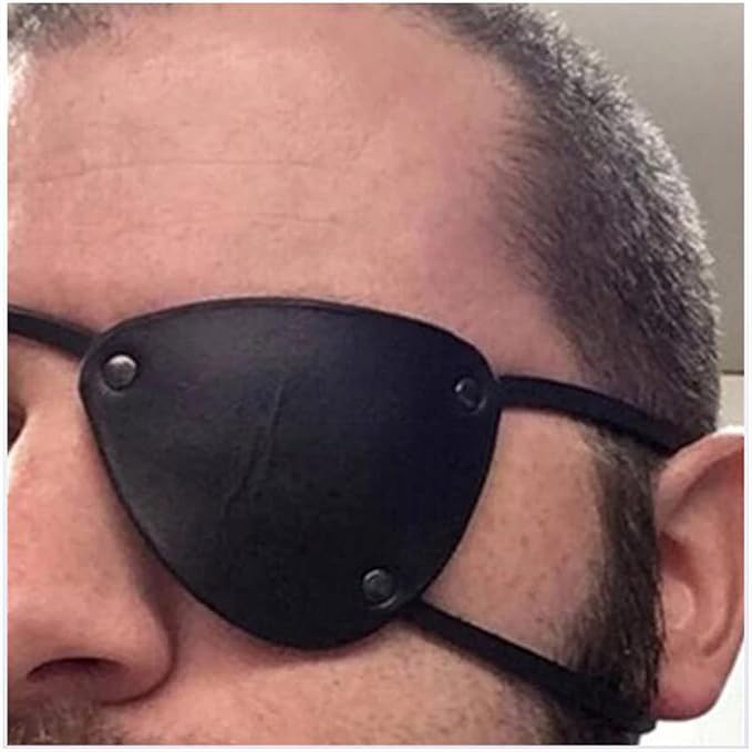 1 Pair Retro Single Eye Patch - Black Eye Patches - PU Leather Pirate Eye Patch Cover Adjustable Medieval Steampunk Blindfold for Adults Role Play Costume Accessories