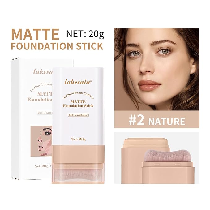 Beauty Balm Serum Boosted Skin Tint, Dual-Ended Eraser Foundation Stick with Brush, Full Coverage Cream Korean Makeup, Long-Lasting Stick for Smooth, Flawless Finish (#2 Nature)-VeraVaultWomen