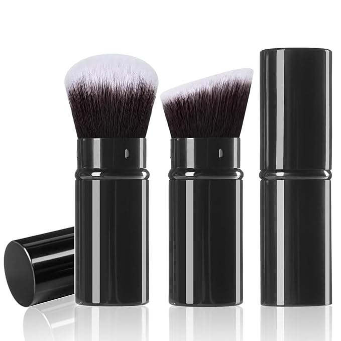 Makeup Brush 2 Pack, Retractable Travel Kabuki Powder Makeup Brush, Foundation Face Blush Brushes for Blending Liquid, Blush, Bronzer, Buffing, Sunscreen,Flawless Cosmetics-VeraVaultWomen