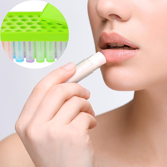 Maitys 2 Sets Lip Balm Tray and Spatula Portable Lip Balm Filling Tray and Spatula Set Lip Balm Tube Holder Lip Balm Tubes Tray Lip Balm Containers Lip Gloss Making Kit(Green)-VeraVaultWomen