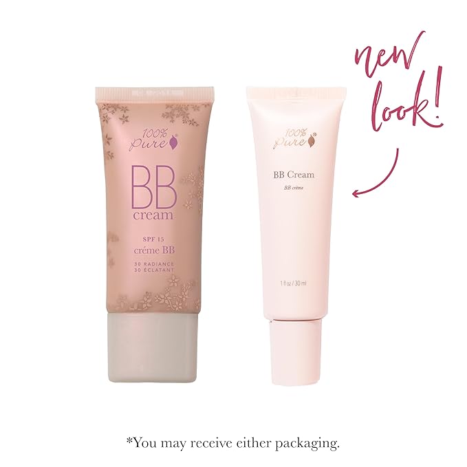 100% PURE BB Cream Shade 30 Radiance Full Face Coverage Skin Care & Glow - All-In-One Primer Concealer & Foundation Makeup - Shimmery, Dewy Youth Tan Color w/Warm Golden Undertone - Vegan - 1 Fl Oz-VeraVaultWomen