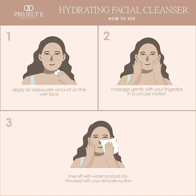 Project E Beauty Hydrating Facial Cleanser Gentle Cleansing | Removes Dirt, Oil & Makeup | Moisturizes & Hydrates | Brightens Complexion | Non-Foaming Formula | For All Skin Types | 125g-VeraVaultWomen