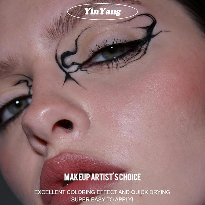 '-Water Activated Eyeliner Black & White “YinYang” 2 in 1 -Wet Liner Makeup - Smudge Proof Face Body Paint - Great for Cosplay, Holiday, Party - Skin Safe & Child Friendly -10g/container