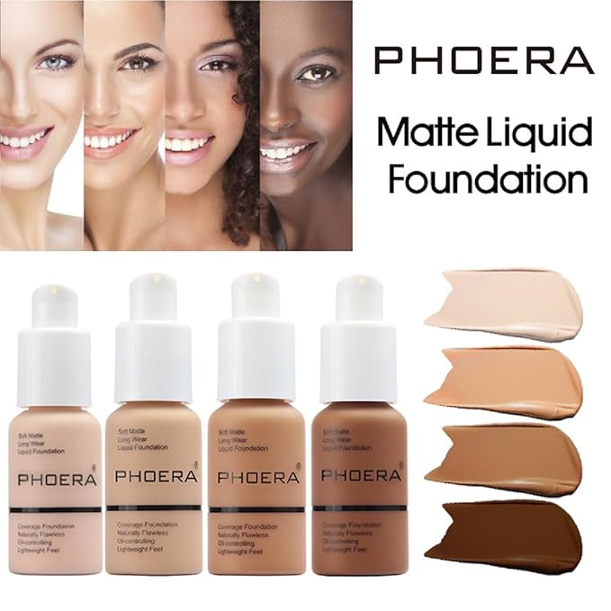 2 Pack PHOERA Foundation Makeup For Older Women,Flawless Soft Matte Liquid Foundation 24 HR Oil Control Concealer Foundation Makeup(101 Porcelain+102 Nude)-VeraVaultWomen
