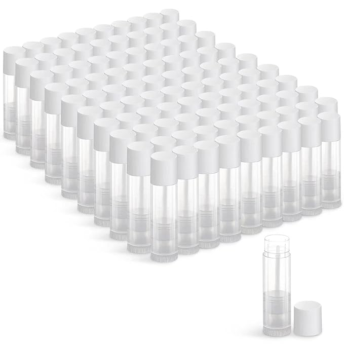 100 Sets Empty Lip Balm Tubes Bulk Round with White Caps for DIY Lipstick homemade, 3/16 Oz (5.5 ml), Clear, BPA Free, 100 Tubes and 100 Caps-VeraVaultWomen