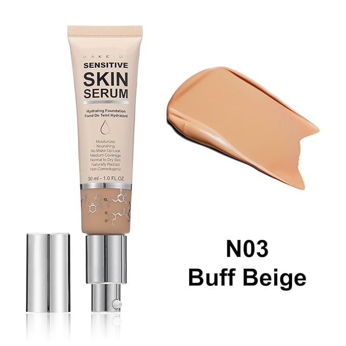 MAEPEOR Hydrating Foundation 6 Colors Full Coverage Liquid Foundation Naturally Mattle Oil-Control Foundation for All Skin Tone (03 Buff Beige)-VeraVaultWomen