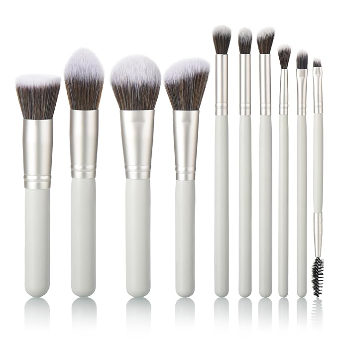 10 Piece Makeup Brushes - Grayish Green Wooden Handle with Soft Synthetic Bristles,for Face & Eye Makeup|Professional Makeup Brushes set for Women & Girls|-VeraVaultWomen