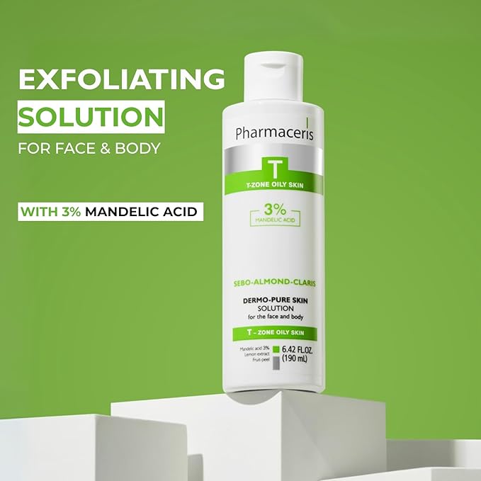 Face & Body Breakout Solution - 3% Mandelic Acid Helps Clarify Blemish & Acne Prone Skin, Face, Back & Chest Pimples Exfoliating & Clearing Treatment, SEBO-ALMOND-CLARIS, 6.42 fl oz-VeraVaultWomen