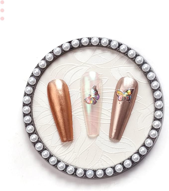 1 Pc Resin Nail Art Palette Nail Art Display Holder Round Inlay Rhinestone Makeup Palette Nail Painting Palette Gel Polish Colors Mixing Pallet (White)-VeraVaultWomen