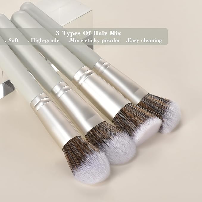10 Piece Makeup Brushes - Grayish Green Wooden Handle with Soft Synthetic Bristles,for Face & Eye Makeup|Professional Makeup Brushes set for Women & Girls|-VeraVaultWomen