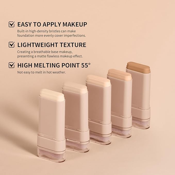 Beauty Balm Serum Boosted Skin Tint, Dual-Ended Eraser Foundation Stick with Brush, Full Coverage Cream Korean Makeup, Long-Lasting Stick for Smooth, Flawless Finish (#3 Warm Beige)-VeraVaultWomen