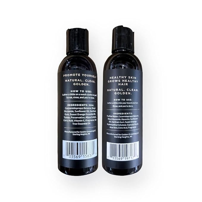 Golden Grooming Co. 3-in-1 Men's Body Wash - Hair & Beard Shampoo - Cleanses, Hydrates, Softens - Body Wash for All Skin Types - Refreshing Scent - 4FL Oz (Pack of 2)-VeraVaultWomen