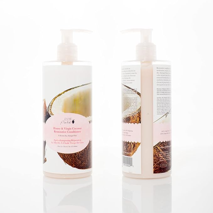 100% PURE Honey & Virgin Coconut Restorative Conditioner Moisturizer & Repair Replenishing Nutrient Boost for Dry Damaged Hair, Promotes Healthy Growth for Women & Men - Sulfate Free - 13 Fl Oz-VeraVaultWomen