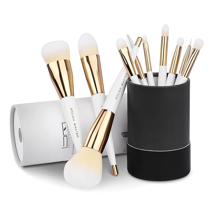 Makeup Brushes Set 10Pcs Professional Kabuki Foundation Eyeshadow Blush Blending Lip Full Face Cosmetic Kit W/Makeup Brush Set with Holder-VeraVaultWomen