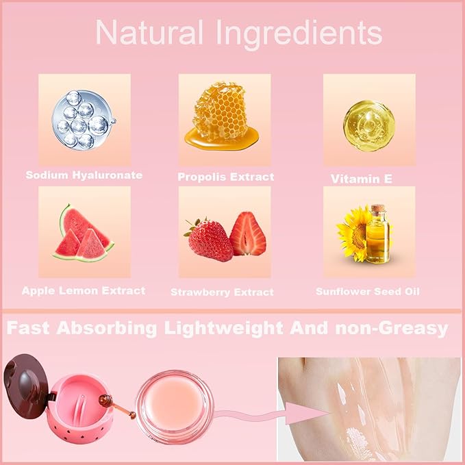 1 PCS Bee Lip Balm Honey Pot, Exfoliating Strawberry Bee Lip Balm Sleeping Lip Mask Overnight with Sticks, Honey Pot Lip Balm Prevention Dry Hydrating and Crack Lip Scrubs-VeraVaultWomen