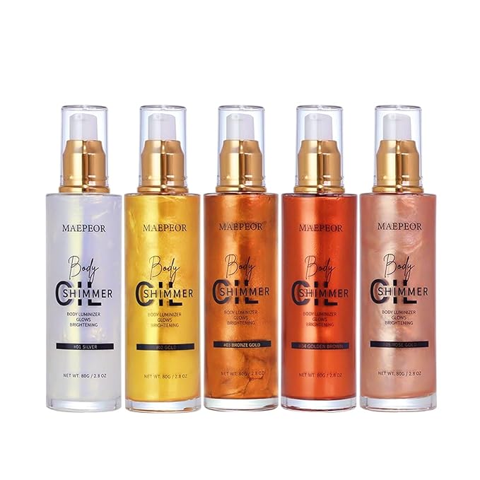 MAEPEOR Shimmer Body Luminizer 5 Colors Moisturizing Glow Illuminator Smooth and Non-sticky Summer Body Highlighter For Face & Body (80ML, 02 Gold)-VeraVaultWomen