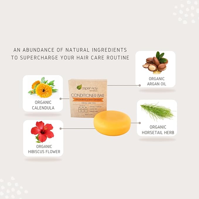 Solid Lemongrass & Sweet Orange Conditioner Bar, Natural & Organic, For All Hair Types Including Frizzy, Sulfate-Free & Cruelty-Free, 2.3 Ounce (2-Pack)-VeraVaultWomen