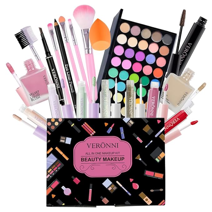 Makeup Kit for Women Full Kit, All in one makeup kit with Eyeshadow Eyeliner Eyebrow Lip Gloss Face Makeup & Brushes Full Starter Cosmetics Set For Girls & Teens (Set A)-VeraVaultWomen