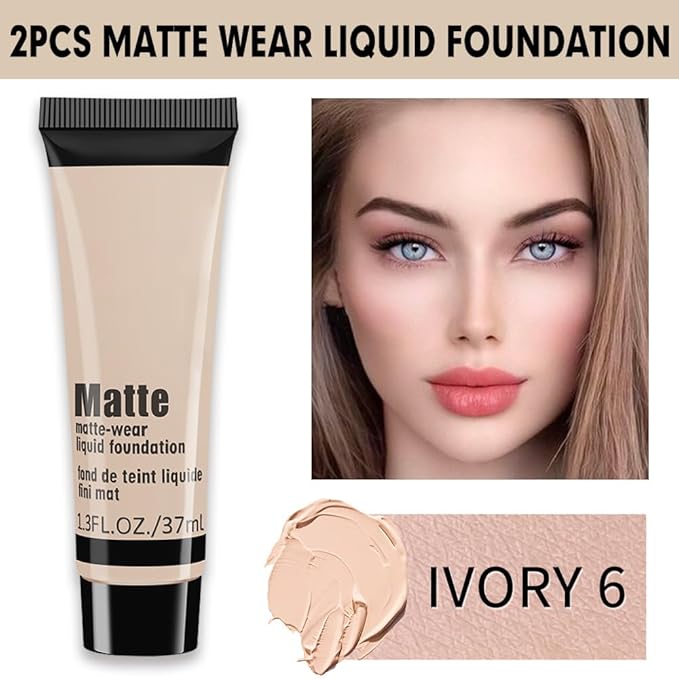 1 Pack Liquid Foundation Cream for Face Makeup,Durable Full Coverage Matte Concealer Make Up,Oil Control & Waterproof Base Primer -1 Fl.Oz-IVORY 6#-VeraVaultWomen