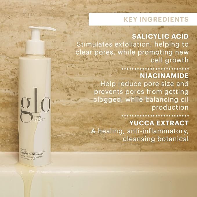 Glo Skin Beauty Purifying Gel Cleanser - Salicylic Acid + Niacinamide Face Wash Balances Skin, Targets Clogged Pores, Excess Oil & Breakouts - Gently Exfoliates & Minimizes Appearance of Fine Lines-VeraVaultWomen