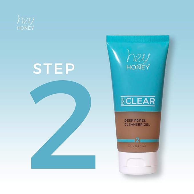 Hey Honey Skincare Be Clear - Acne Control Deep Pores Cleansing Gel | Propolis, Green Tea Oil, Camellia | Exfoliates, Unclogs Pores, Balances Oil Production | Fast Acting & Long Lasting | 2.7 Oz-VeraVaultWomen