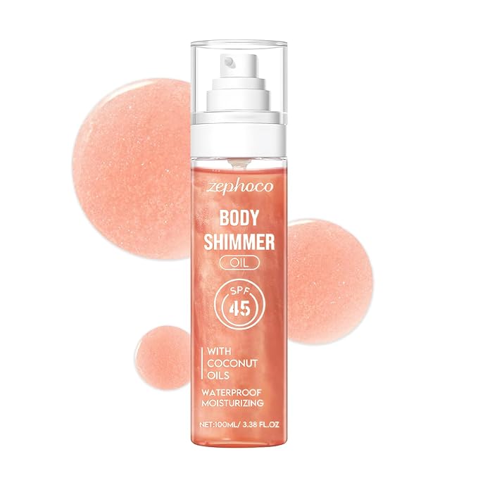 Broad Spectrum SPF 50 Sheer Body Sunscreen Setting Mist Sunscreen Body Glow Oil Spray for Face & Body with Gold Mica Sun-kissed Glow Skin Illuminator Hydrating Non-Greasy (A)-VeraVaultWomen