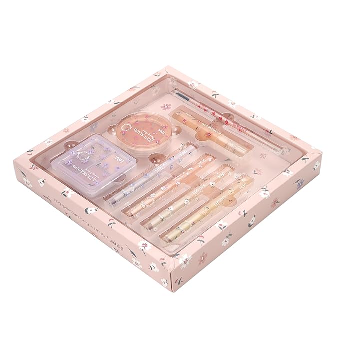 Makeup Kit for Girls, 8 Pieces Makeup Set, Include 4 Color Lipsticks and Eyeshadow, Eyebrow Pencil, Concealer, Blush Palette, Ideal Gift for Girls-VeraVaultWomen