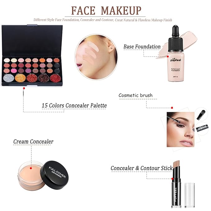 Makeup Kit for Women Full Kit, 26PCS Multi-Purpose Makeup Kit All-in-One Makeup Gift Set Makeup Essential Starter Kit, Compact and Lightweight Design for Girls, Women-VeraVaultWomen
