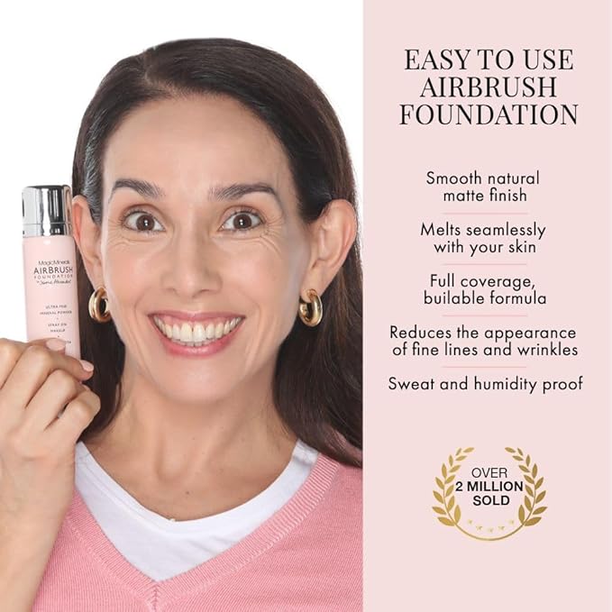 Jerome Alexander MagicMinerals AirBrush Foundation, Spray Makeup with Skincare Active Ingredients, Ultra-Light, Buildable, Full Coverage Formula (Light Medium)-VeraVaultWomen