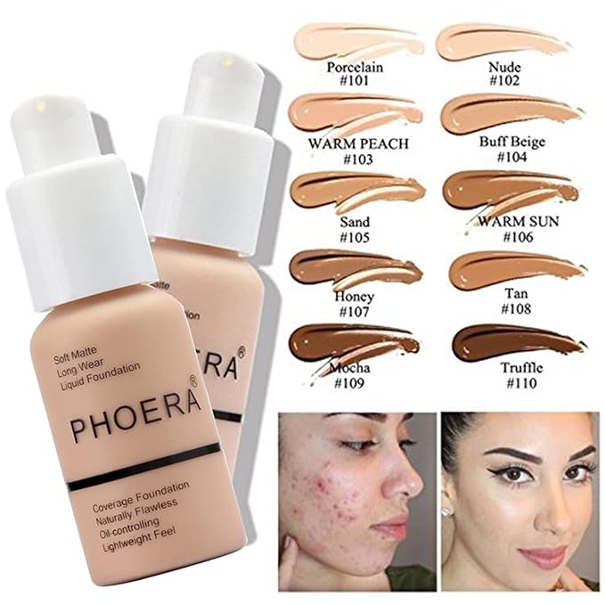 PHOERA Foundation Full Coverage Makeup, Mushroom Head Air Cushion CC Cream Natural Foundation Set,PHOERA Concealer, PHOERA Primer, PHOERA Powder, Foundation Brushes (104 Buff Beige+ 04 Buff Beige CC)-VeraVaultWomen