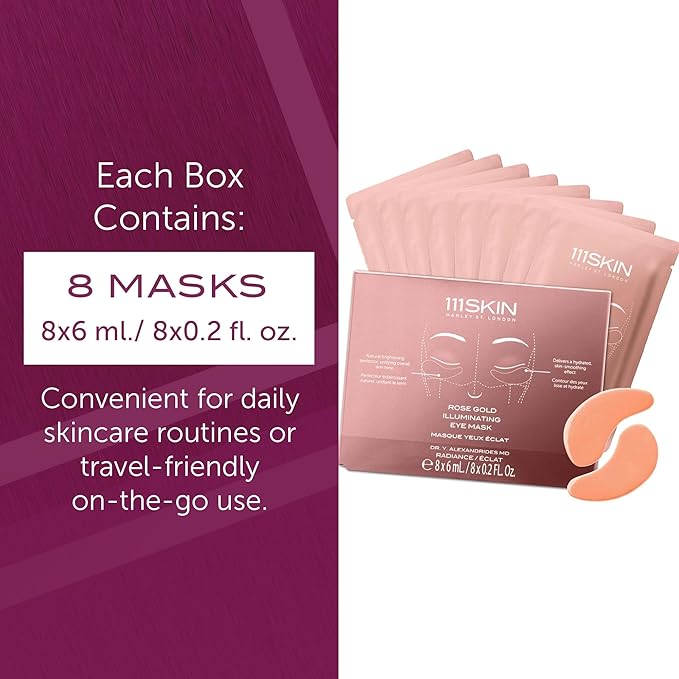 111SKIN Rose Gold Illuminating Eye Mask, Brightening & Hydrating Under Eye Patches for Dull, Dry Skin with Rose Extract, Colloidal Gold & Vitamin C, Improves the Appearance of Dark Circles, 8 Pairs-VeraVaultWomen